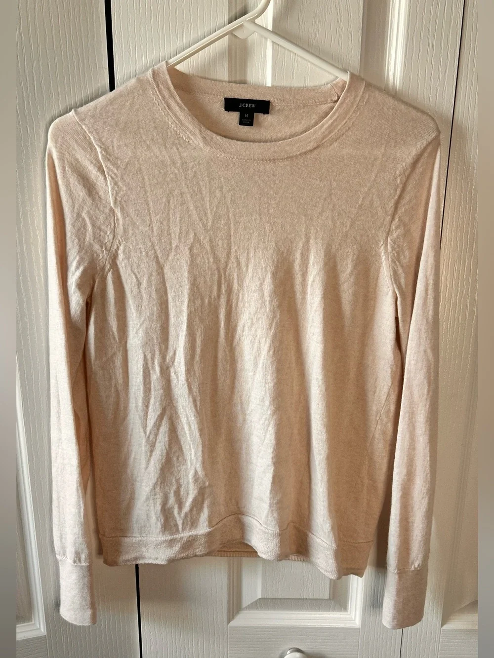J. Crew Womens M Lightweight Beige Crewneck Sweater Wool Blend Preppy Minimalist